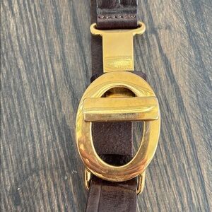 Vintage Abel leather belt, gold tone buckle, brown croc texture, Italy, size M